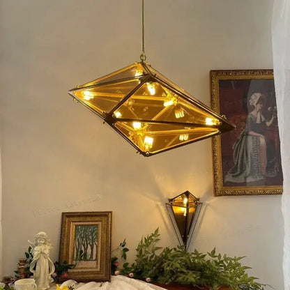 Angular diamond glass chandelier dining room pendant light