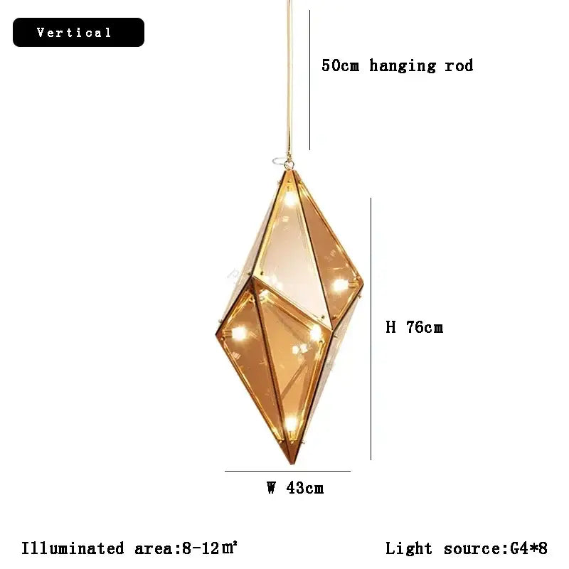 Angular diamond glass chandelier dining room pendant light