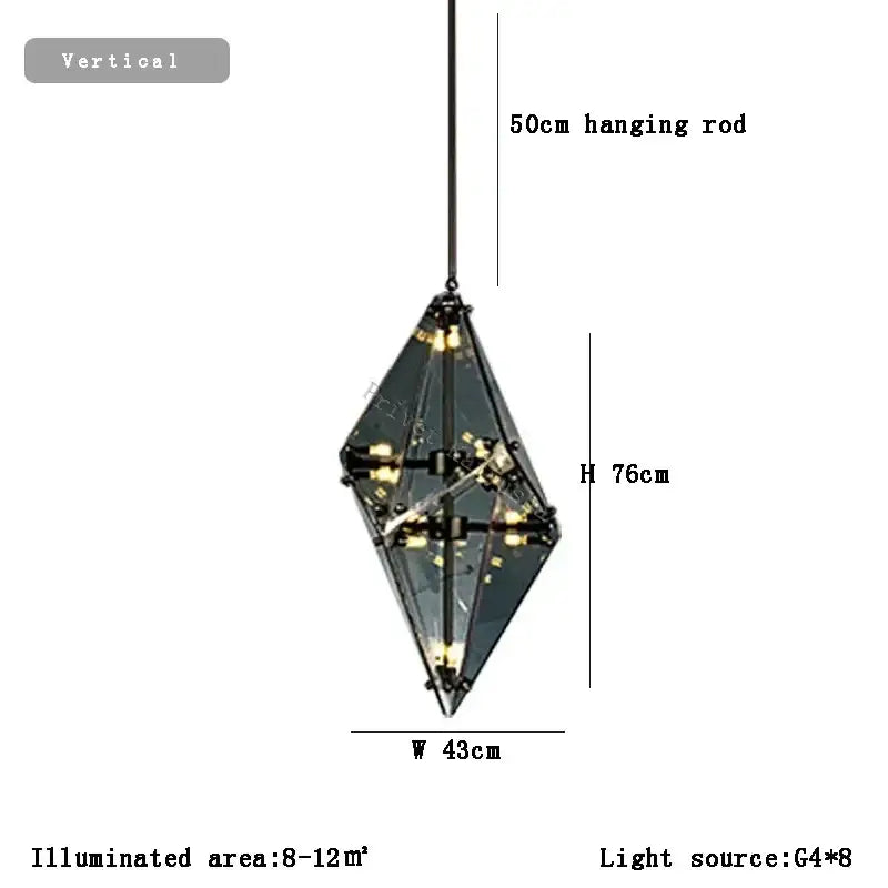 Angular diamond glass chandelier dining room pendant light