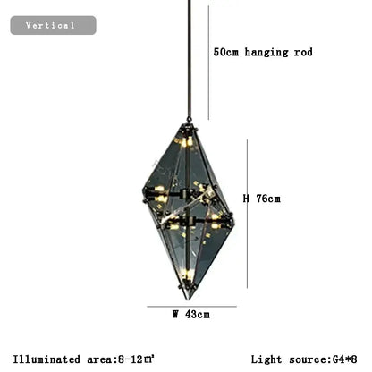 Angular diamond glass chandelier dining room pendant light