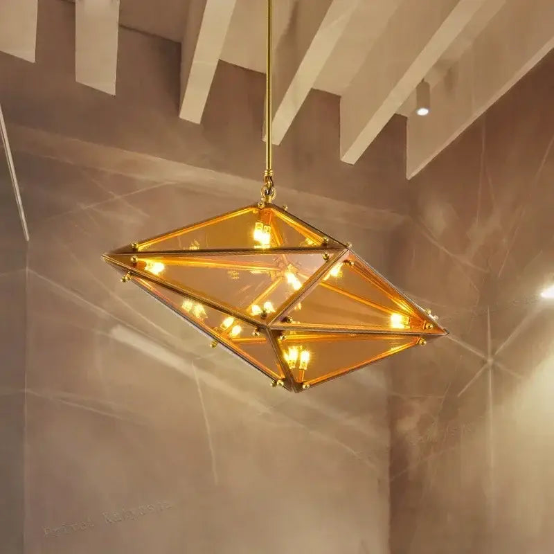 Angular diamond glass chandelier dining room pendant light
