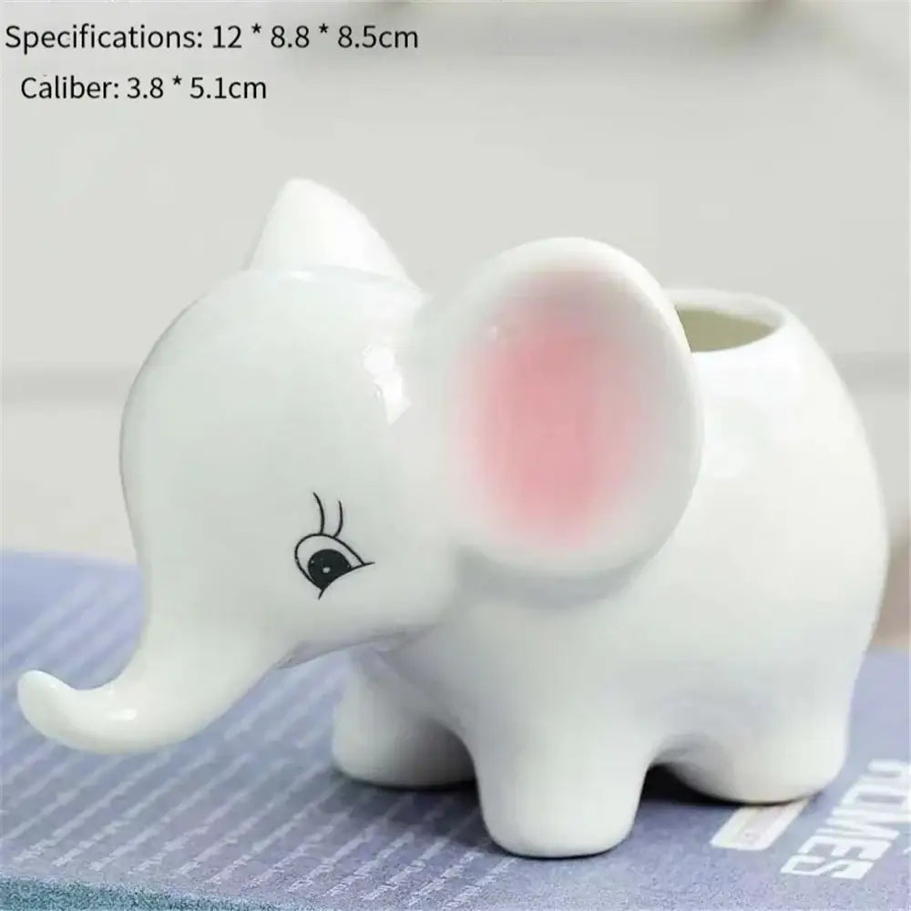 White & pink animal cartoon ceramic flowerpot nursery decor