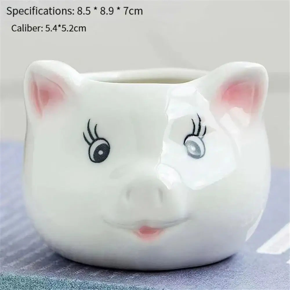 White & pink animal cartoon ceramic flowerpot nursery decor