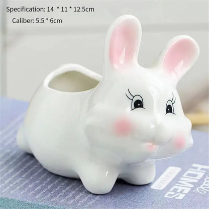 White & pink animal cartoon ceramic flowerpot nursery decor