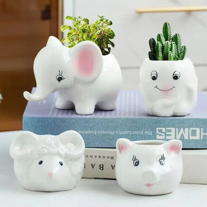 White & pink animal cartoon ceramic flowerpot nursery decor