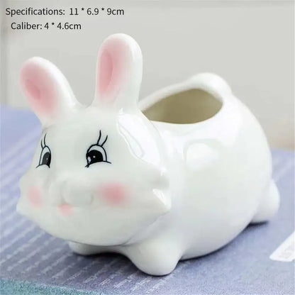 White & pink animal cartoon ceramic flowerpot nursery decor