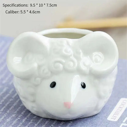 White & pink animal cartoon ceramic flowerpot nursery decor
