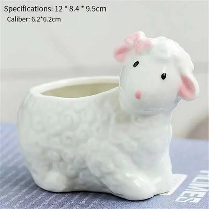 White & pink animal cartoon ceramic flowerpot nursery decor