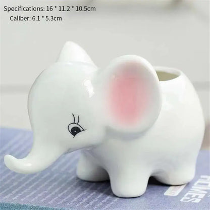 White & pink animal cartoon ceramic flowerpot nursery decor