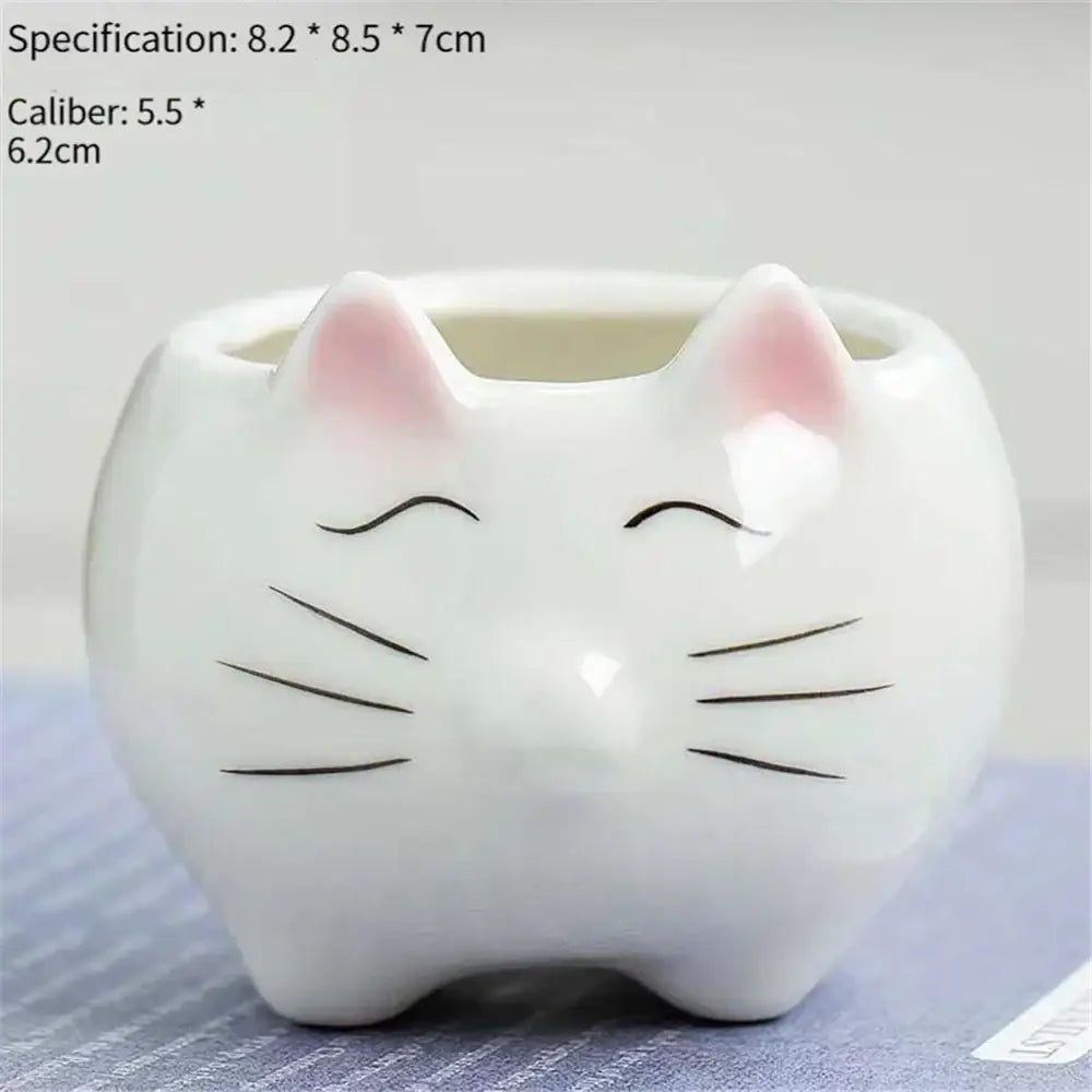 White & pink animal cartoon ceramic flowerpot nursery decor