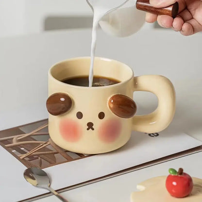 Cute cream dog animal ceramic mug set kitchen breakfast cup