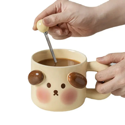 Cute cream dog animal ceramic mug set kitchen breakfast cup