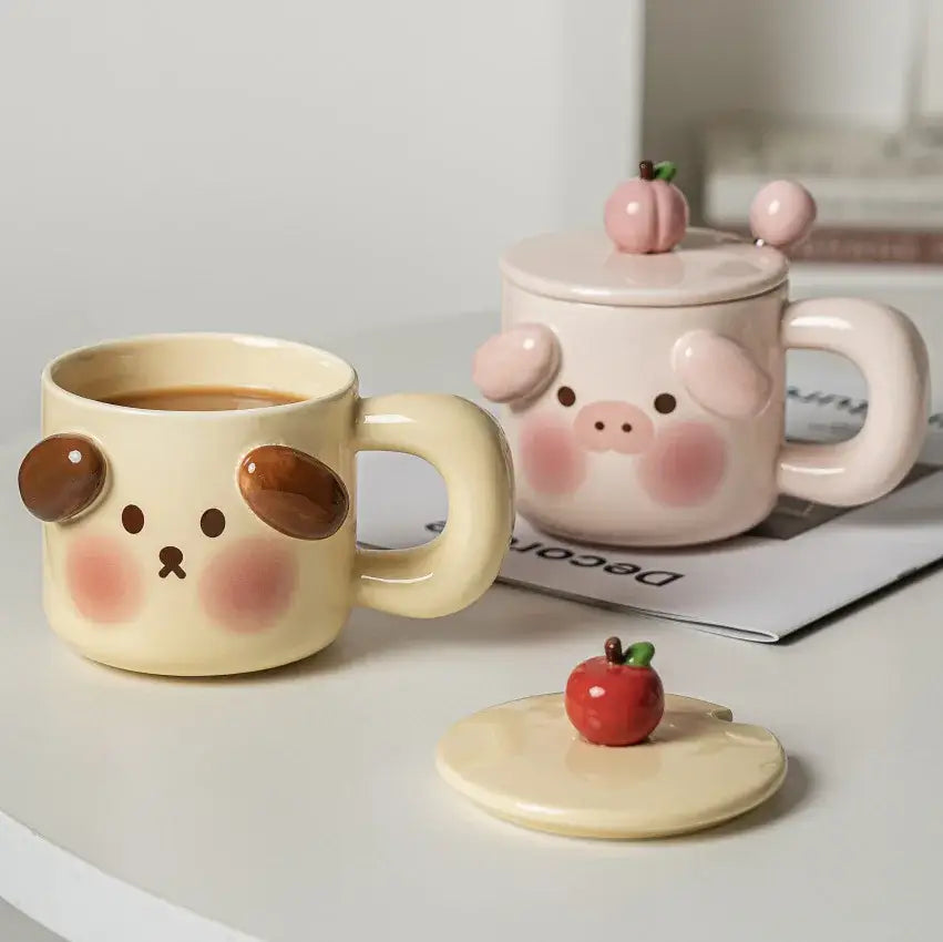 Cute cream dog animal ceramic mug set kitchen breakfast cup