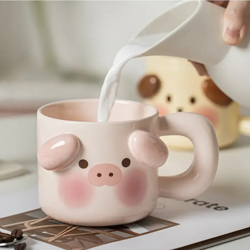 Cute cream dog animal ceramic mug set kitchen breakfast cup