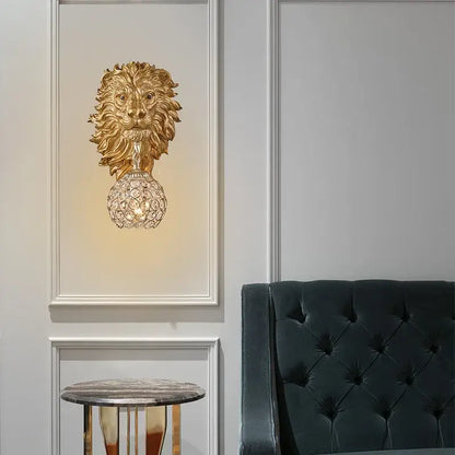Modern gold animal led wall lights bedroom crystal globe sconce