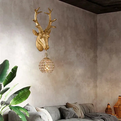 Modern gold animal led wall lights bedroom crystal globe sconce