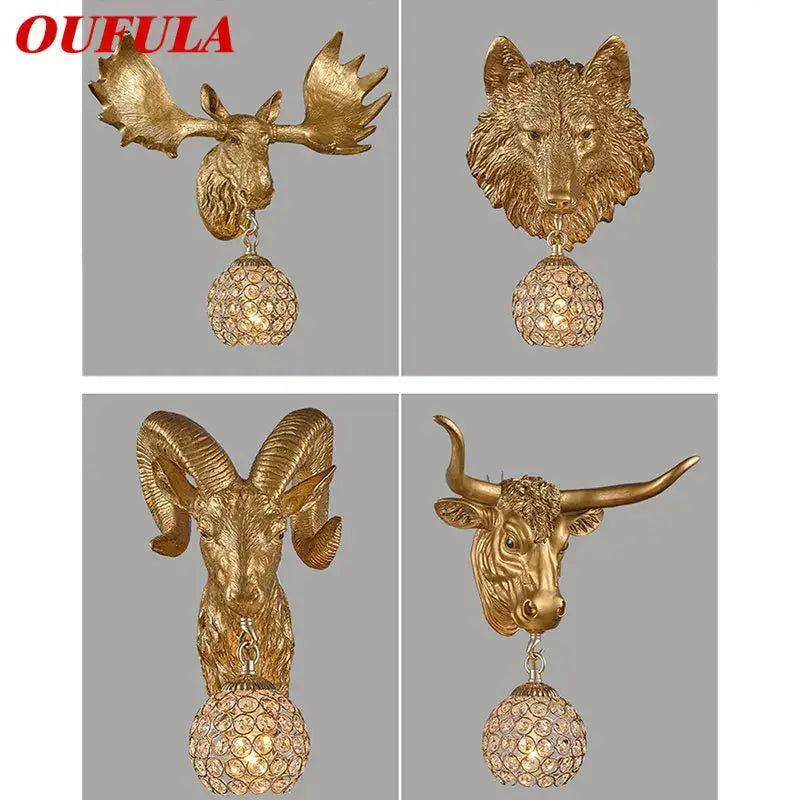 Modern gold animal led wall lights bedroom crystal globe sconce