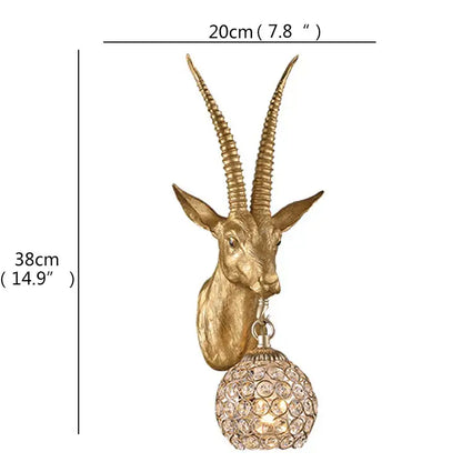 Modern gold animal led wall lights bedroom crystal globe sconce