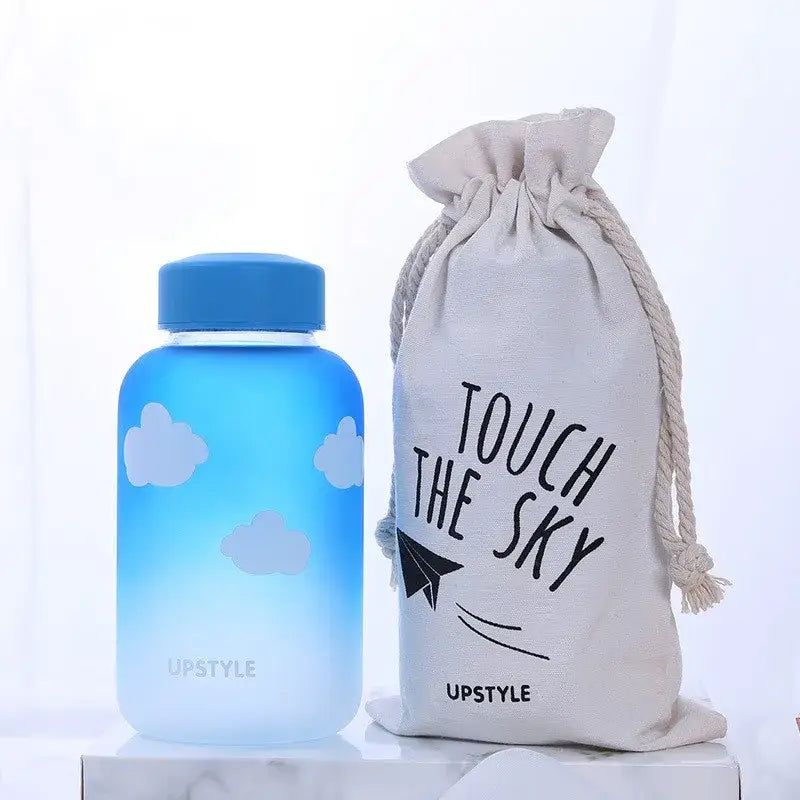 Kawaii penguin glass water bottle with yellow flowers kitchen travel
