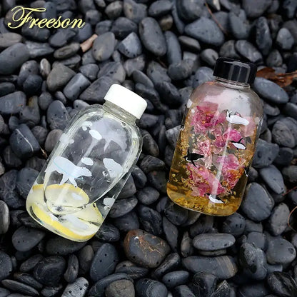 Kawaii penguin glass water bottle with yellow flowers kitchen travel
