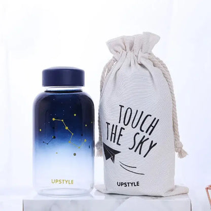 Kawaii penguin glass water bottle with yellow flowers kitchen travel