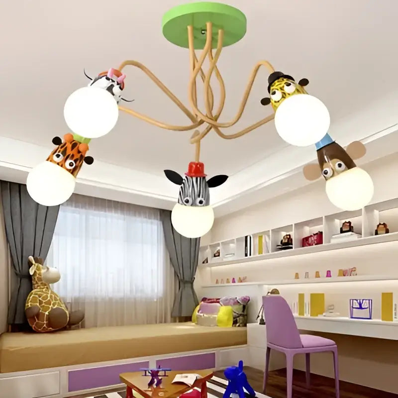 Whimsical green & beige animal led ceiling light bedroom lamp
