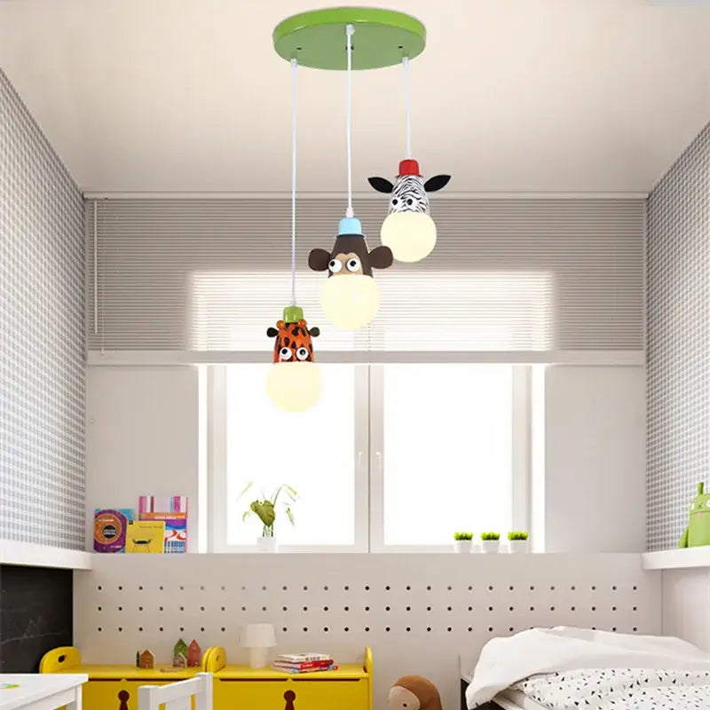 Whimsical green & beige animal led ceiling light bedroom lamp
