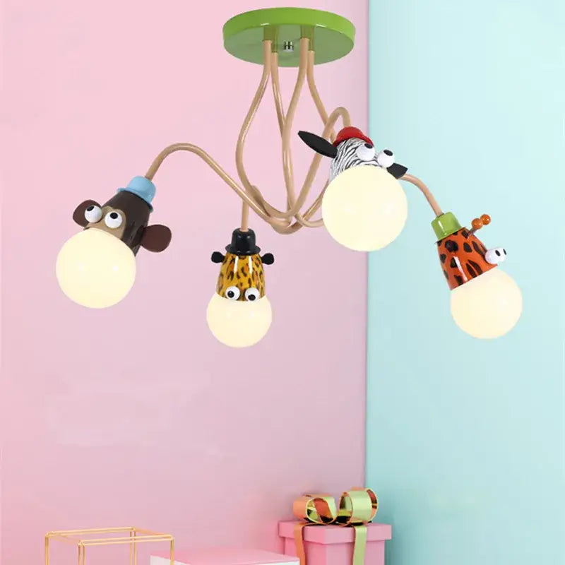 Whimsical green & beige animal led ceiling light bedroom lamp