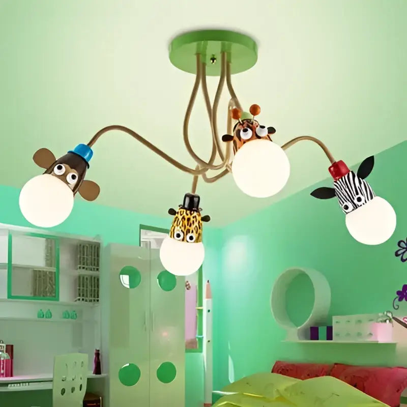 Whimsical green & beige animal led ceiling light bedroom lamp