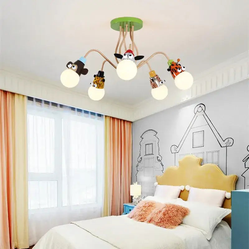 Whimsical green & beige animal led ceiling light bedroom lamp
