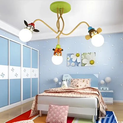 Whimsical green & beige animal led ceiling light bedroom lamp