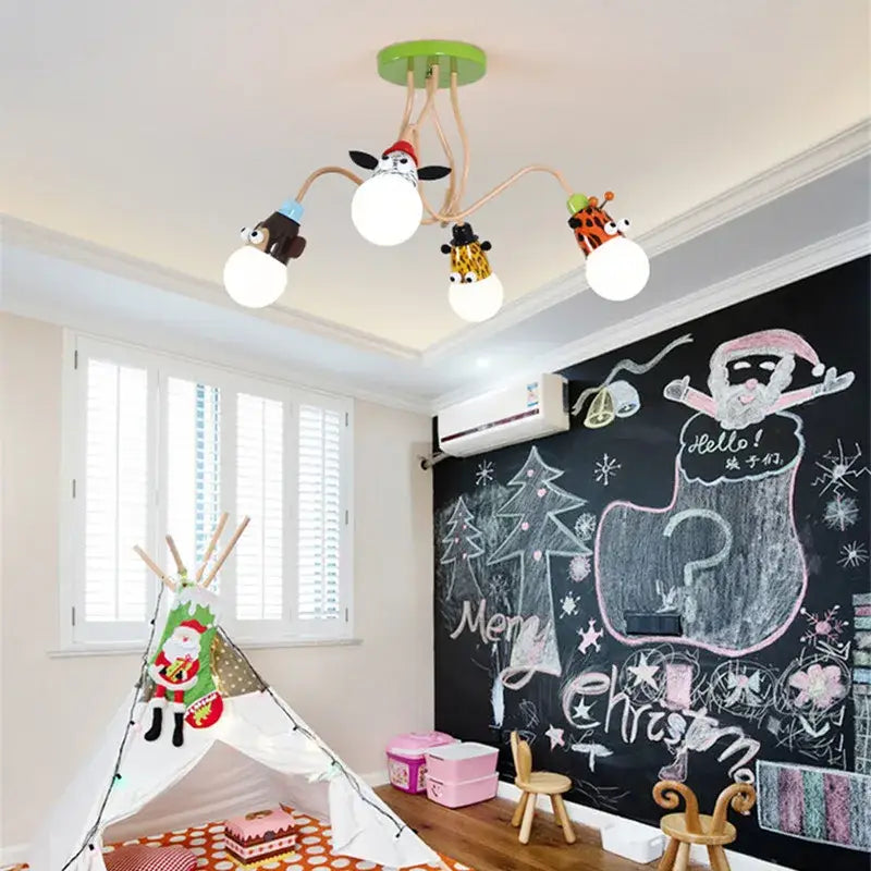 Whimsical green & beige animal led ceiling light bedroom lamp