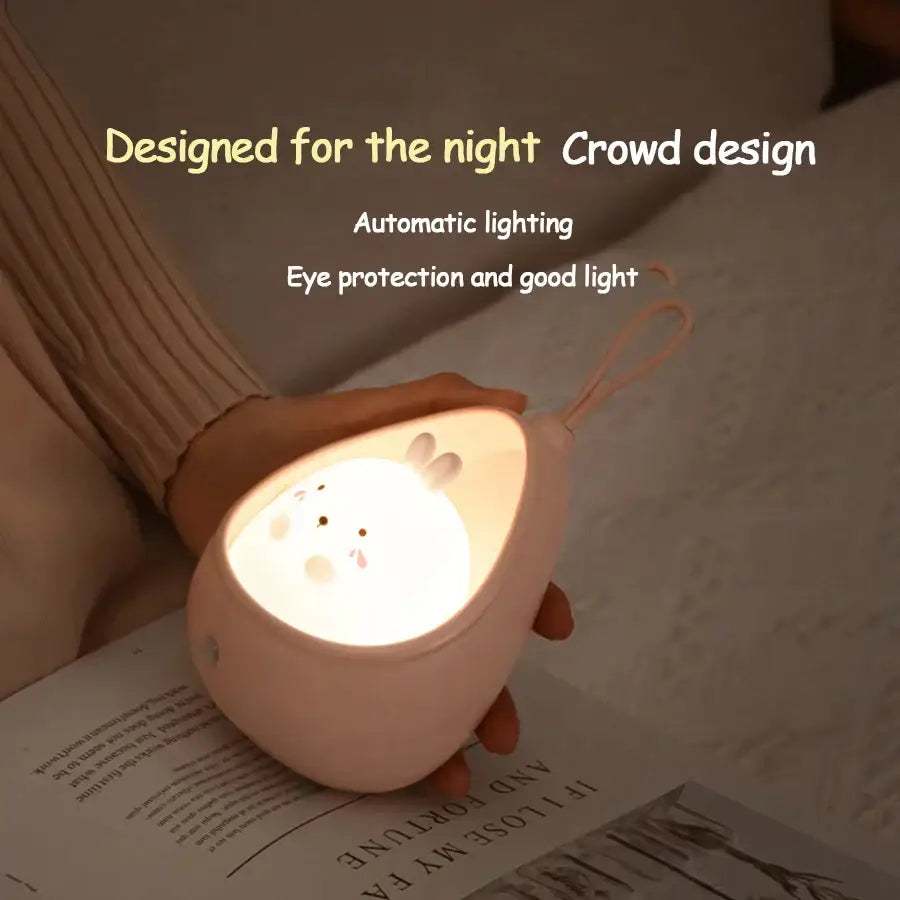 Cute bunny white ceramic teardrop animal night light bedroom decor