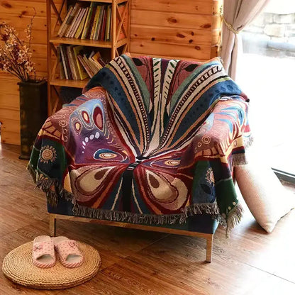 Boho peacock teal & green pattern throw blanket living room cover