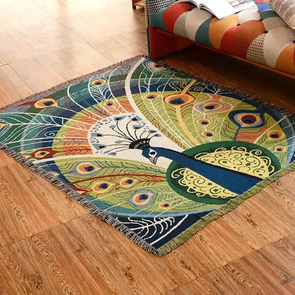 Boho peacock teal & green pattern throw blanket living room cover