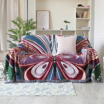 Boho peacock teal & green pattern throw blanket living room cover