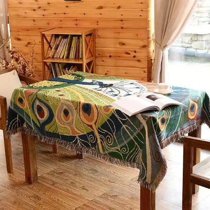 Boho peacock teal & green pattern throw blanket living room cover