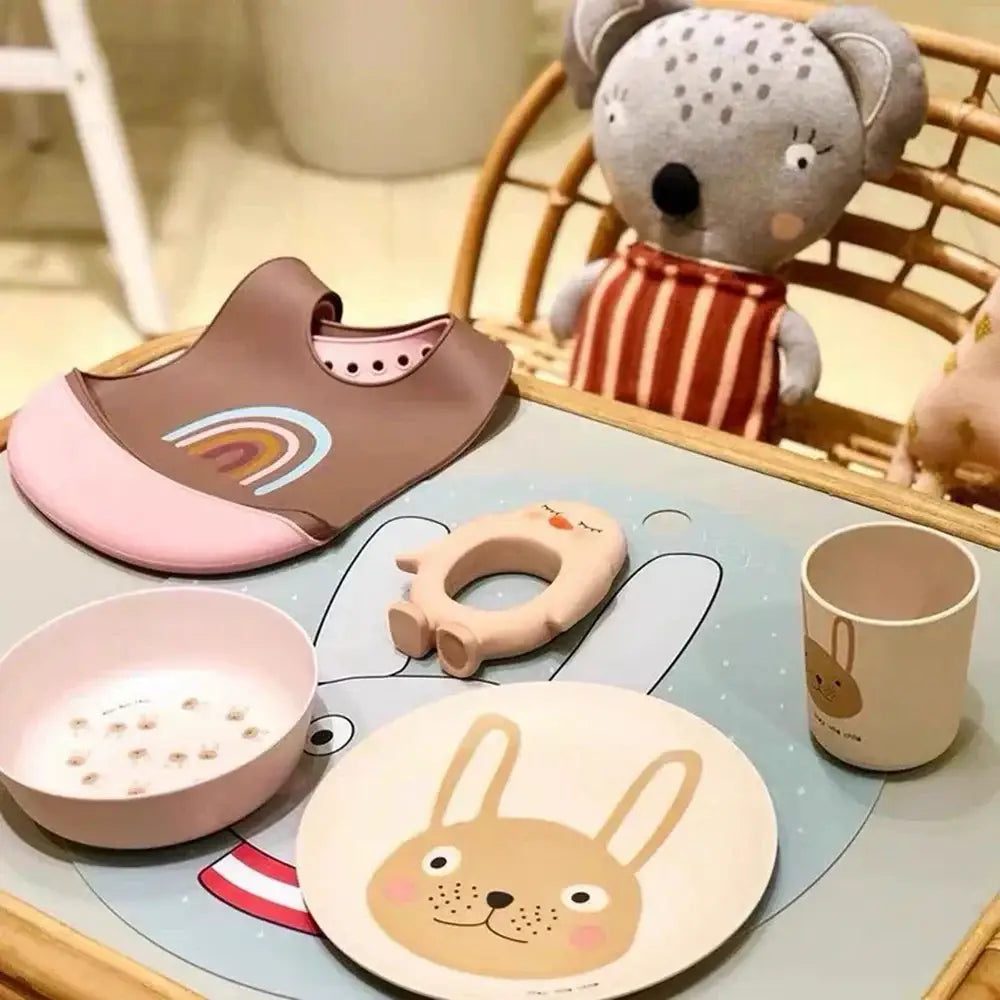 Pastel animal print bamboo fiber childrens dinnerware set dining room
