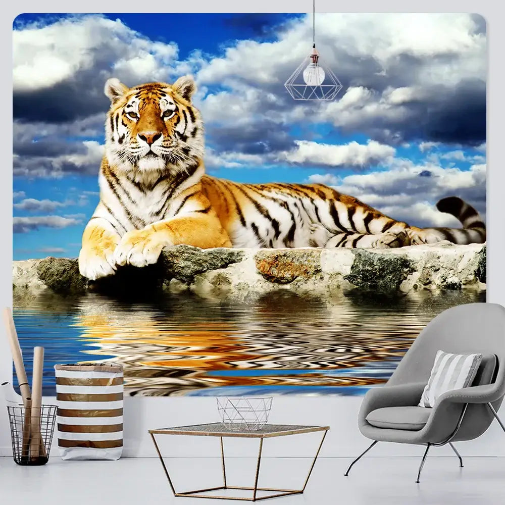 Psychedelic tiger and butterfly animal psychedelic tapestry bedroom