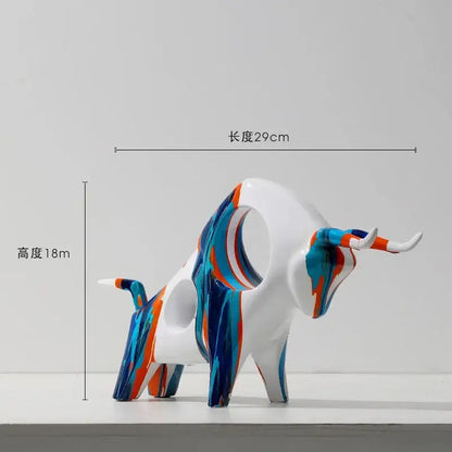 Abstract blue and orange horse animal resin statue living room decor