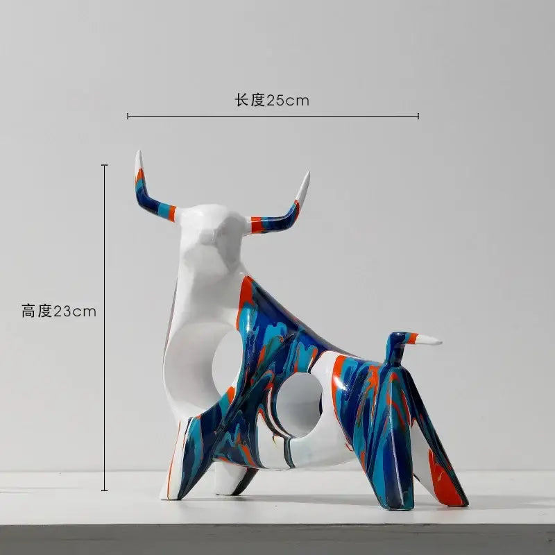 Abstract blue and orange horse animal resin statue living room decor