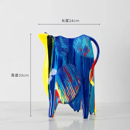 Abstract blue and orange horse animal resin statue living room decor