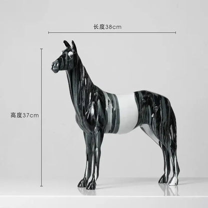 Abstract blue and orange horse animal resin statue living room decor