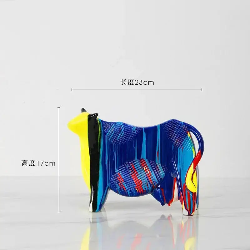 Abstract blue and orange horse animal resin statue living room decor