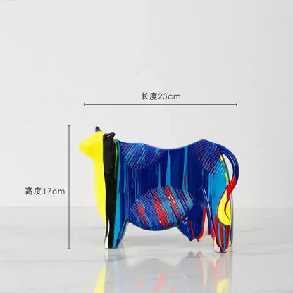 Abstract blue and orange horse animal resin statue living room decor