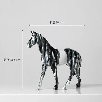 Abstract blue and orange horse animal resin statue living room decor