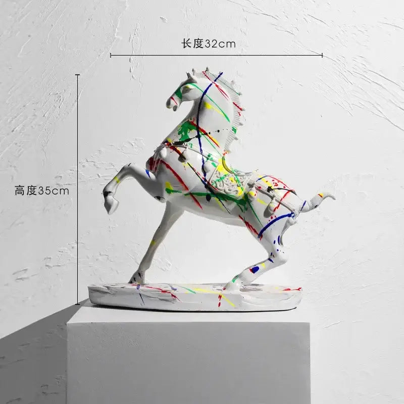 Abstract blue and orange horse animal resin statue living room decor