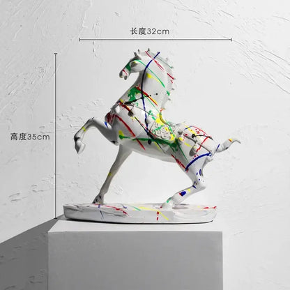 Abstract blue and orange horse animal resin statue living room decor