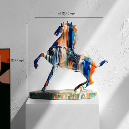 Abstract blue and orange horse animal resin statue living room decor