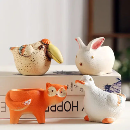 Cute pastel & orange animal vase succulent pot garden planter